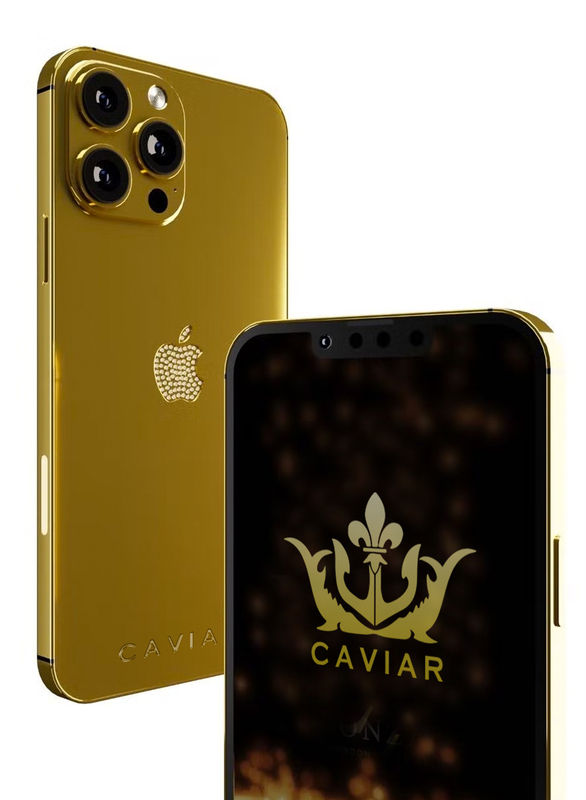 Caviar Luxury 24K Gold Customized iPhone 14 Pro Max Limited Edition 1 TB  Apple Logo Crystal, UAE Version